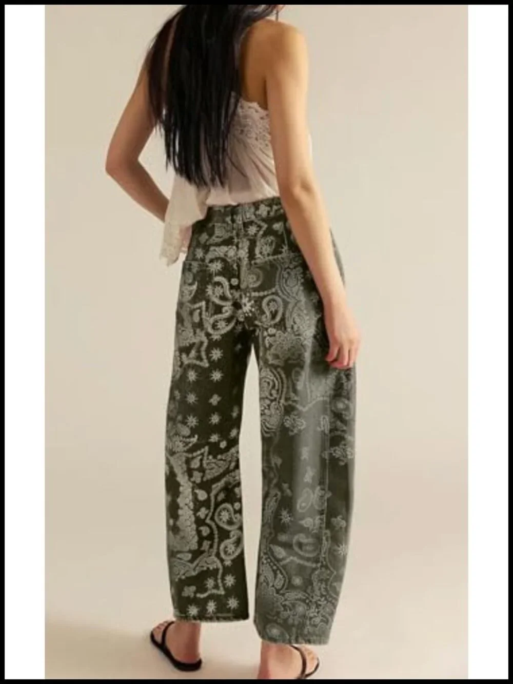 Women's Baggy Barrel Jeans Floral Print Denim Ankle Pants Wide Leg Mid Rise